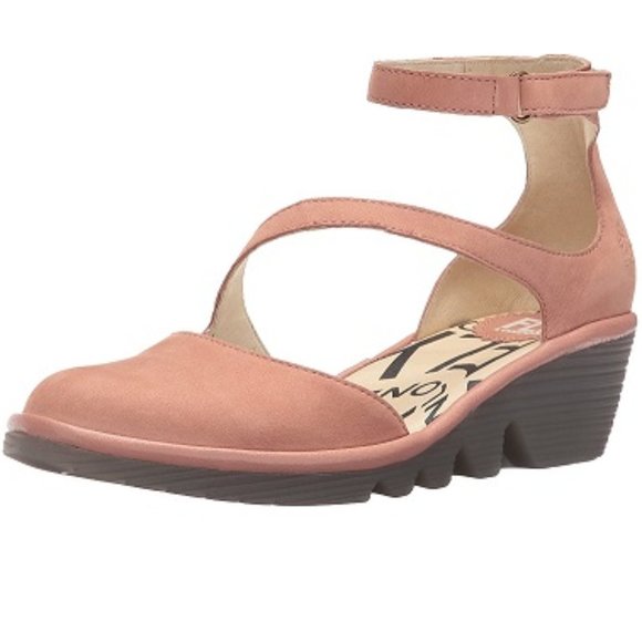 Fly London Shoes - Fly London Wedge Blush Leather Ankle Strap Shoes